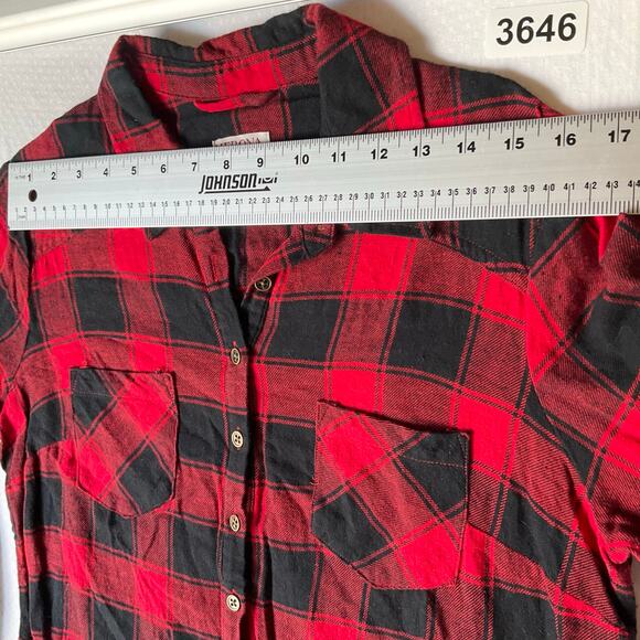 Merona Women’s Shirt Dress size L Long Sleeve Button Up Collar Plaid Red Black - Picture 2 of 9